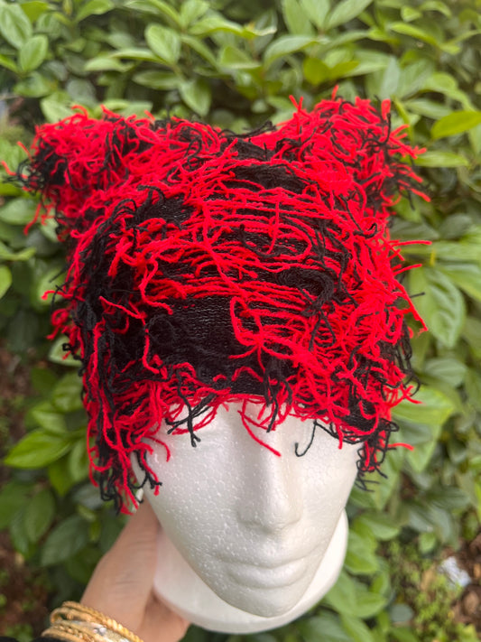 Red/Black String Hat (Cat Ear)