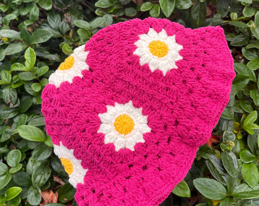 Pink Bucket Hat with Sunflower & Daisy Design