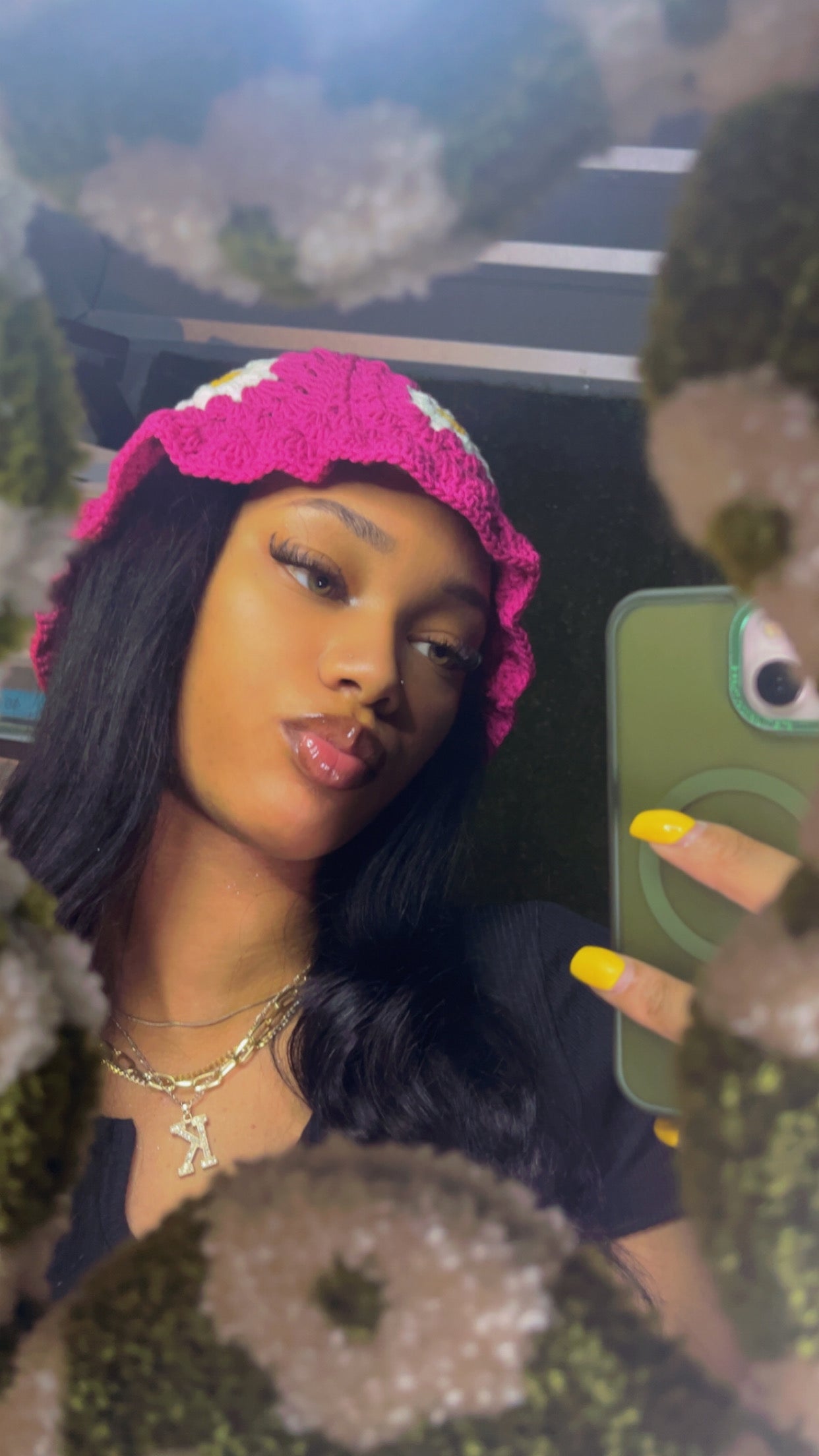 Pink Bucket Hat with Sunflower & Daisy Design