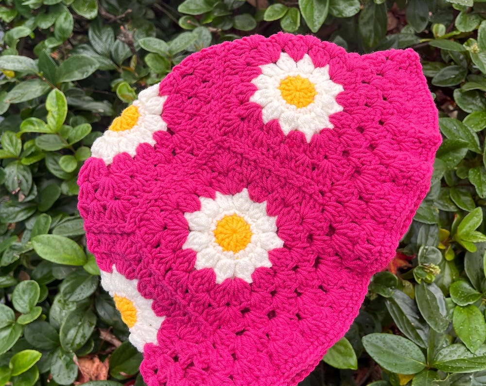 Pink Bucket Hat with Sunflower & Daisy Design